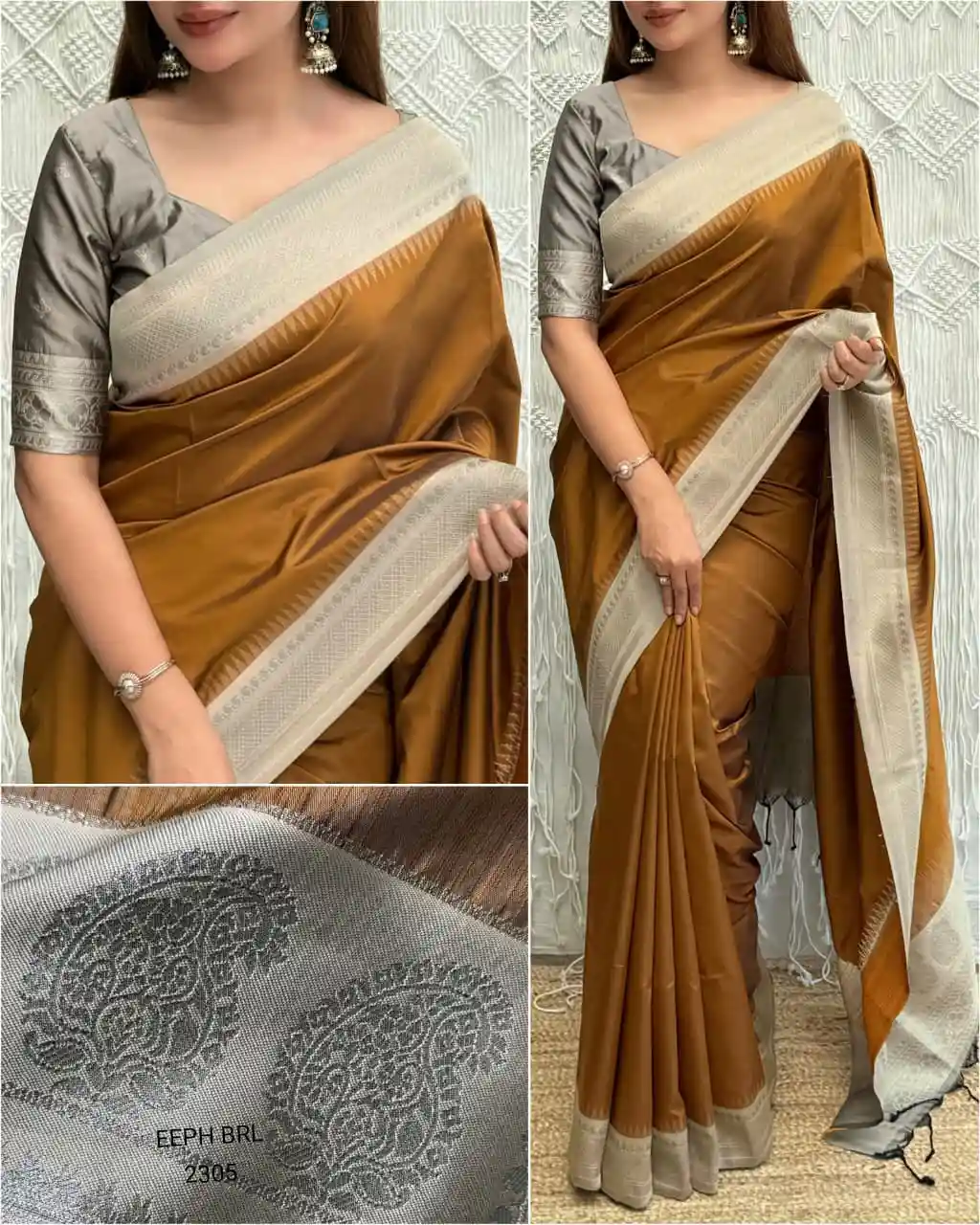 Solid Colored Soft Silk Saree with Zari Weaving Jacquard Border